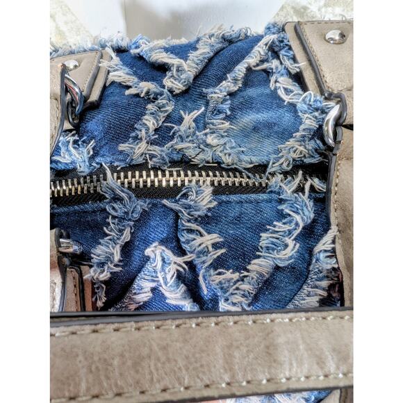 MMS Distressed Denim Patchwork Tote Bag with Removable Strap - Picture 4 of 8